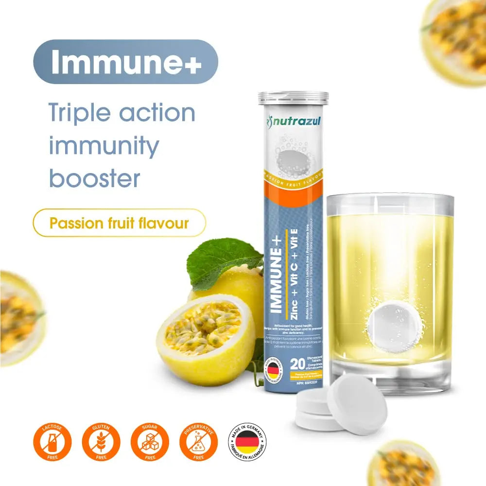nutrazul Immune+ Effervescent Tablets | Vitamin C and Zinc with Vitamin E | 20 Tablets | Immune Support for Adults & Kids nutrazulBuy Supplements Australia