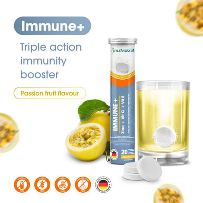 nutrazul Immune+ Effervescent Tablets | Vitamin C and Zinc with Vitamin E | 20 Tablets | Immune Support for Adults & Kids nutrazulBuy Supplements Australia