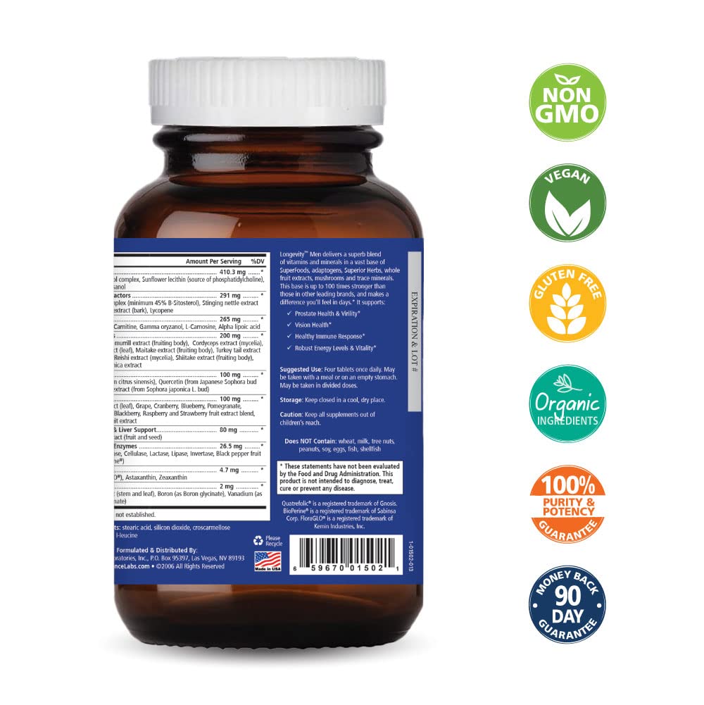 PURE ESSENCE LABS Longevity Multivitamin for Men Over 40 - Super Energetic with Superfoods, Minerals, Enzymes, Vitamin D3, B12, Biotin - 120 Tablets PURE ESSENCE LABSBuy Supplements Australia