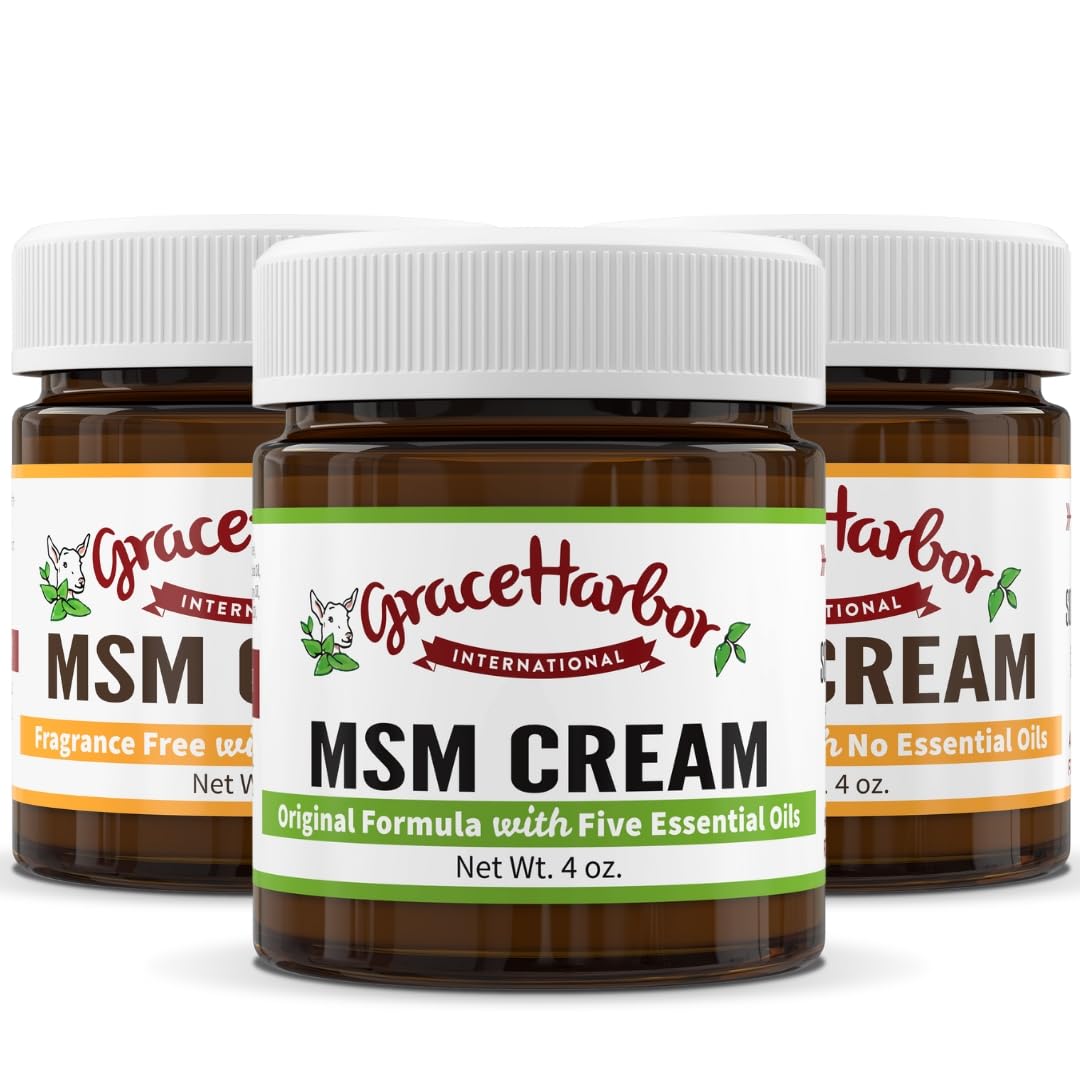 Grace Harbor MSM Cream – Variety 3 Pack – Daily Skin, Joint and Muscle Rub – Best Goat Milk Unscented Baby Lotion for Severly Dry Skin – Therapeutic Essential Oils and Fragrance Free – 4 oz Grace Harbor InternationalBuy Supplements Australia
