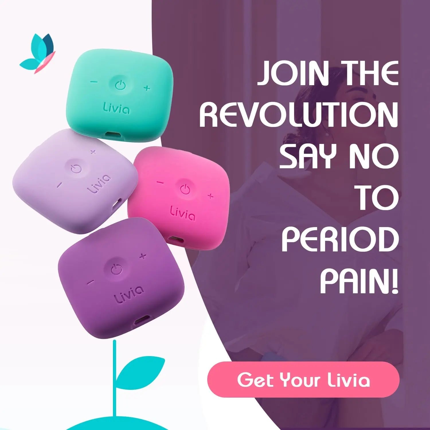 Livia Menstrual Pain Relief Device, Purple – Off-Switch for Period Pain – Portable & Discreet – Rechargeable, Up to 8 Hours Battery – Complete Kit with Stick-On Pads – The Go-to Travel Partner LiviaBuy Supplements Australia
