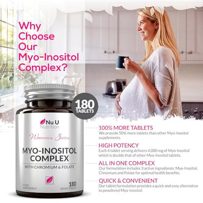 Myo-Inositol Complex 4000mg - 180 Vegan Tablets, 6 Weeks Supply - with 200ug Folate Nu U NutritionBuy Supplements Australia