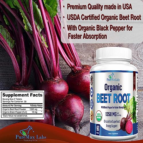 YUMMYVITE Organic Beet Root Powder Tablets - 1350mg with Black Pepper for Faster YUMMYVITEBuy Supplements Australia