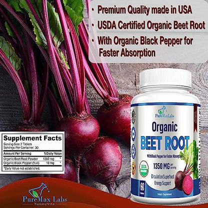 YUMMYVITE Organic Beet Root Powder Tablets - 1350mg with Black Pepper for Faster YUMMYVITEBuy Supplements Australia