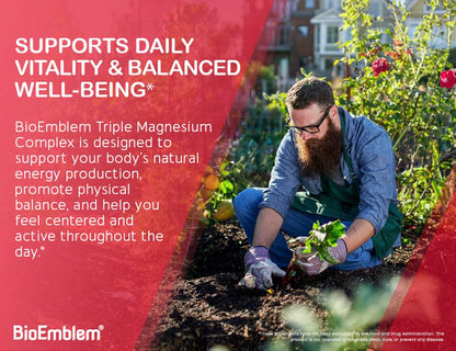 BioEmblem Triple Magnesium Complex | 300mg Magnesium Glycinate, Malate & Citrate | High Absorption Chelated Formula