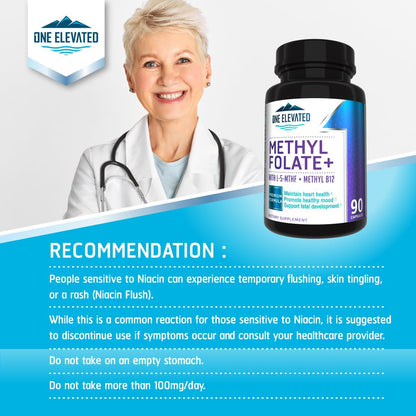 Double Strength & Most Bioactive Methyl Folate! Uniquely Formulated with Highest Pharmaceutical Grade Methylcobalamin (B12), Niacin, B1, B2 B6.