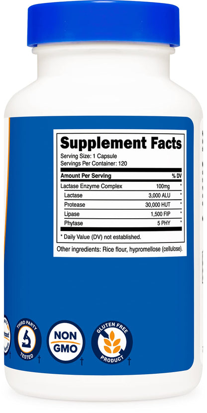 Nutricost Lactase Enzyme Complex 3,000 FCC ALU, 120 Veggie Capsules - Non-GMO NutricostBuy Supplements Australia