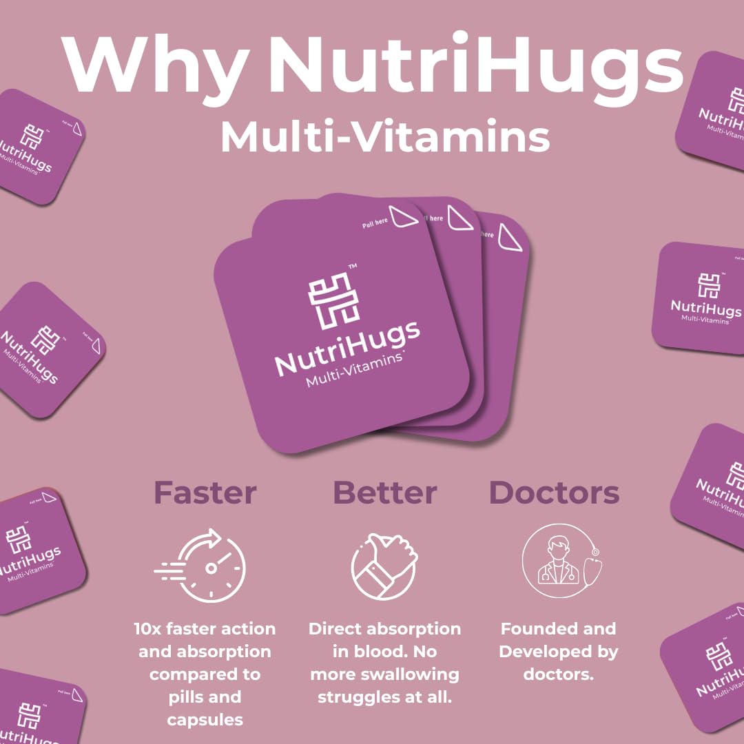 NutriHugs Daily Multivitamin Dissolving Strips - Vitamins A, B-Complex, C, D3 and K2 - 11 Essential Vitamins & Minerals - Vegan, Sugar-Free, Fast-Absorbing Oral Thin Film - Doctor-Founded - 30 Count MedHugsBuy Supplements Australia