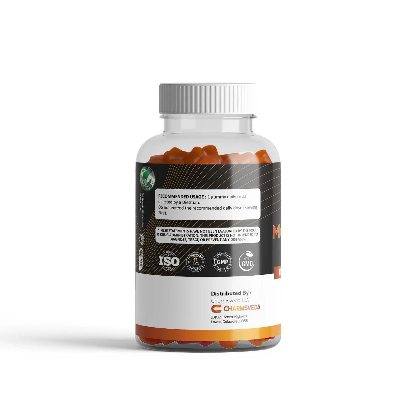 CHARMSVEDA Multivitamin Gummies – Energy, Immunity & Overall Wellness with DHA, Vitamin C, Zinc & Antioxidants – Orange Flavour – 30 Gummies CHARMSVEDA