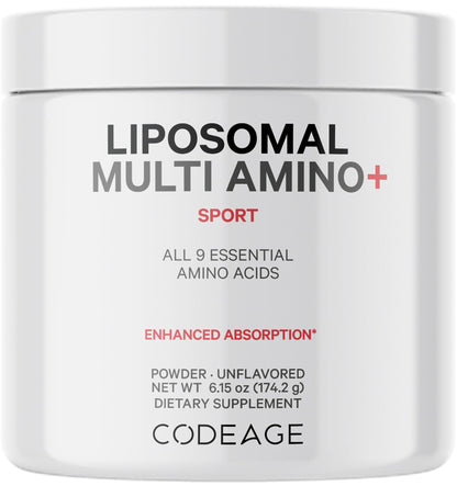 Codeage Liposomal Multi Amino Powder Supplement - BCAA & EAA Supplement All 9 Essential Amino Acids, Branched-Chain Amino Acid, Pre & Post Workout, Unflavored, Liposomal Delivery, Non-GMO, 6.15 oz CodeageBuy Supplements Australia