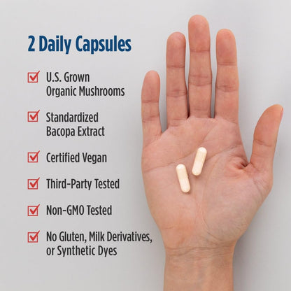 Nordic Naturals Cognition Mushroom Complex, Unflavored - 60 Capsules - Brain, Memory & Mood Support - Blend of Lion’s Mane Mushroom & Bacopa Extract - Non-GMO - Certified Vegan - 30 Servings Nordic NaturalsBuy Supplements Australia