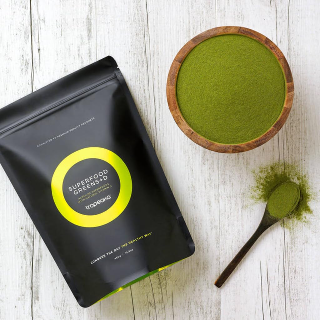 Tropeaka Superfood Greens + D - Antioxidant Green Powder for Energy, Immune System, & Gut Health, Rich in Chlorophyll & Essential Nutrients, Vitamin D, Vegan, Gluten Free, Non-GMO - 7oz (20 Servings) TropeakaBuy Supplements Australia