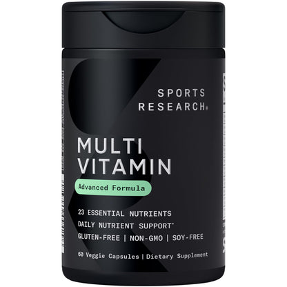 Sports Research® Multivitamin – Advanced Formula - 23 Essential Vitamins & Minerals with CoQ10 & Iodine - Daily Nutrient Support*- Non-GMO Tested & Gluten-Free -60 Veggie Capsules Sports ResearchBuy Supplements Australia