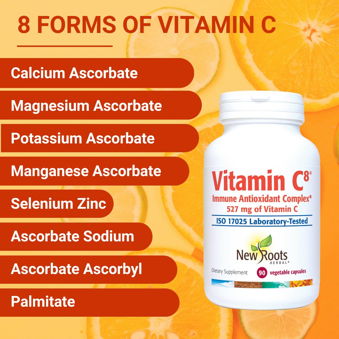 Vitamin C8 + Zinc Supplement for Higest Absorption (90 Capsules) | 527mg per Portion | 8 Buffered Sources of Vitamin C with Bioflavonoids, Green Tea & Quercetin for Stronger Defense | 3 months Supply NEW ROOTS HERBALBuy Supplements Australia
