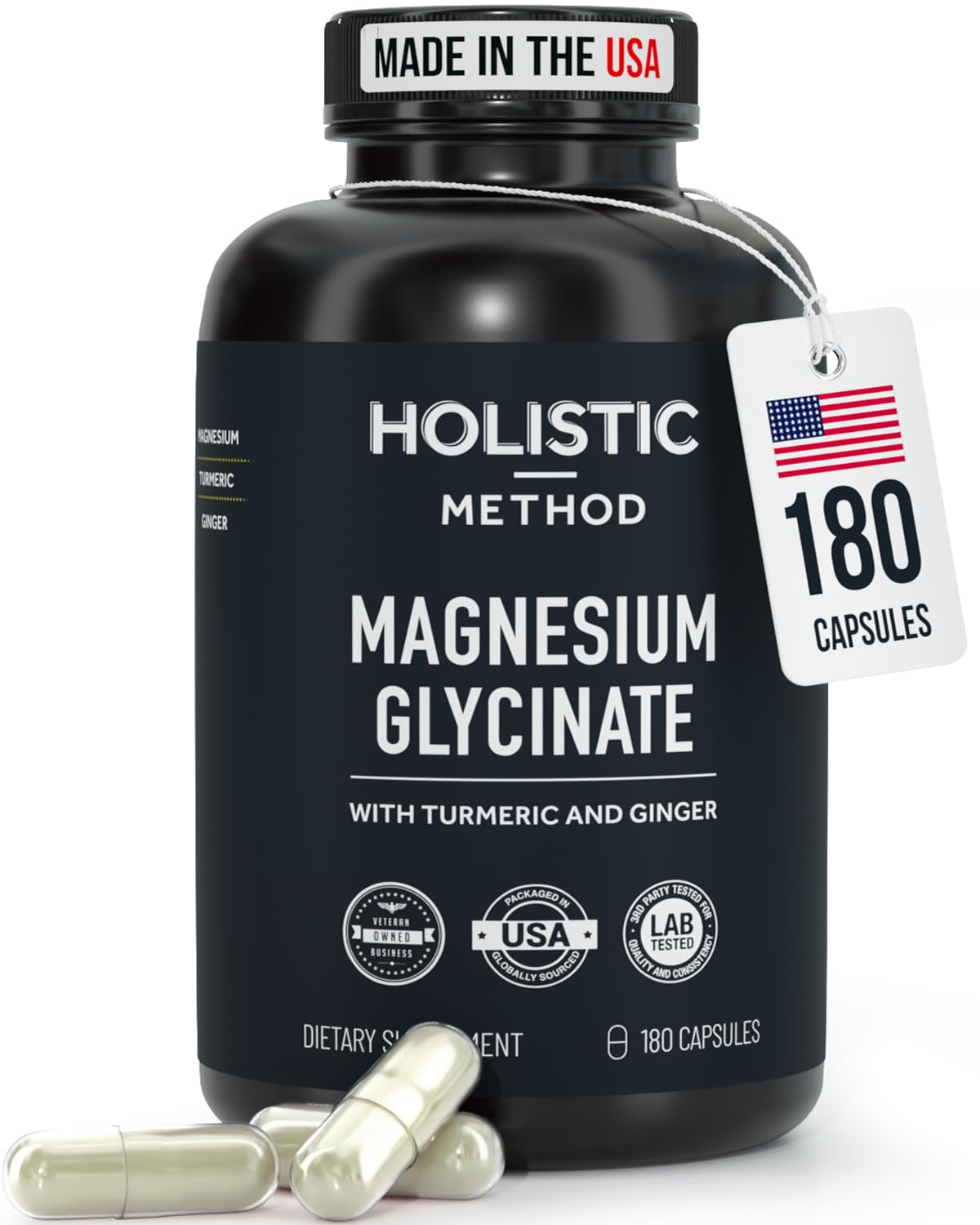 Magnesium Glycinate Capsules with Organic Turmeric and Ginger - 180 Vegan Capsules for Sleep, Relaxation, Muscle Cramps and Immune Support Holistic MethodBuy Supplements Australia