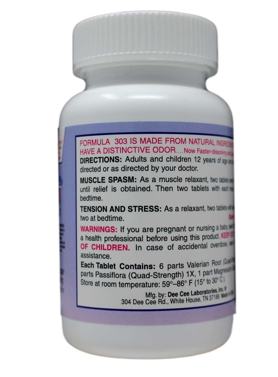 Dee CEE Labs Formula 303 Maximum Strength Tablets, 45 Tablets; All-Natural containing Magnesium for Sore Muscles, Passion Flower, and Valerian Root Dee Cee LaboratoriesBuy Supplements Australia