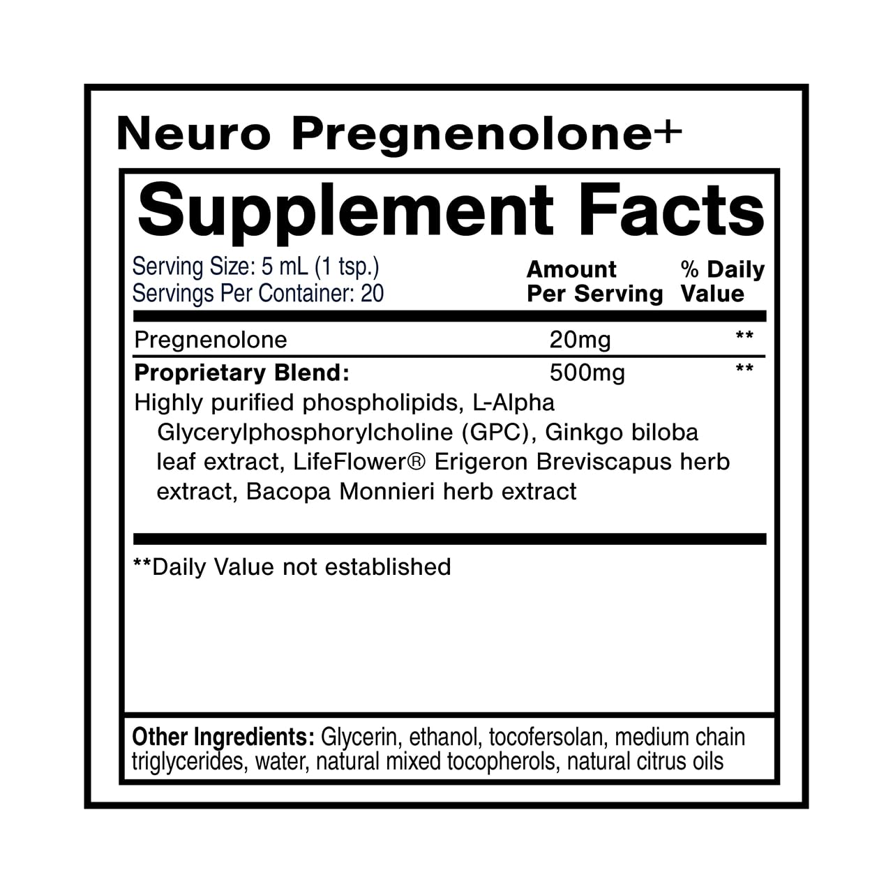 Quicksilver Scientific Neuro Pregnenolone+ - Brain Support Supplement for Neurological Health - Neuroactive Ingredients - Rapid Absorption - Vegan, Sugar-Free & Gluten-Free - 3.38 fl oz (20 Servings) Quicksilver ScientificBuy Supplements Australia