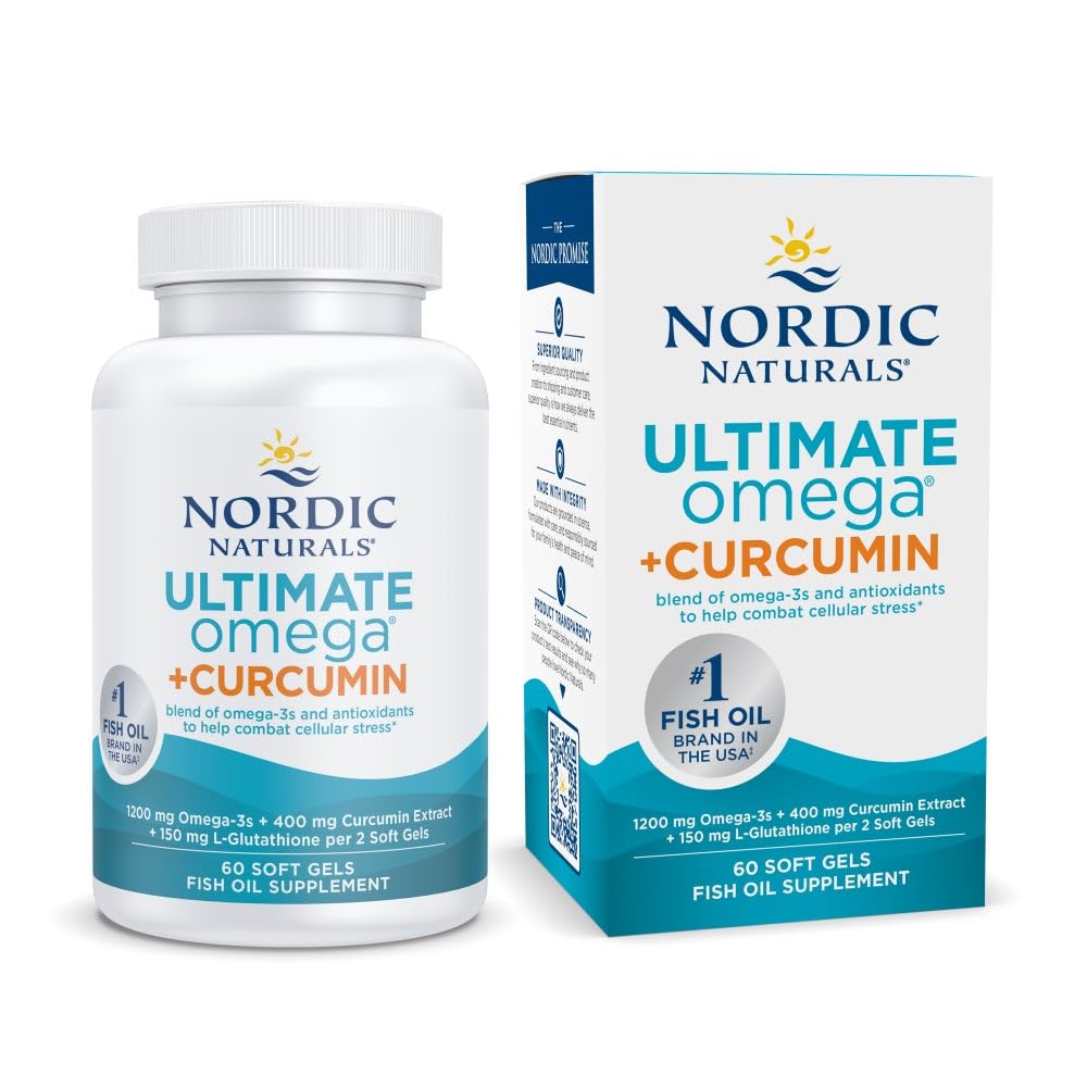Nordic Naturals Omega Curcumin, Lemon - 60 Soft Gels - 1200 mg Omega-3 + 400 mg Optimized Curcumin - Combats Cellular Stress - Non-GMO - 30 Servings Nordic NaturalsBuy Supplements Australia