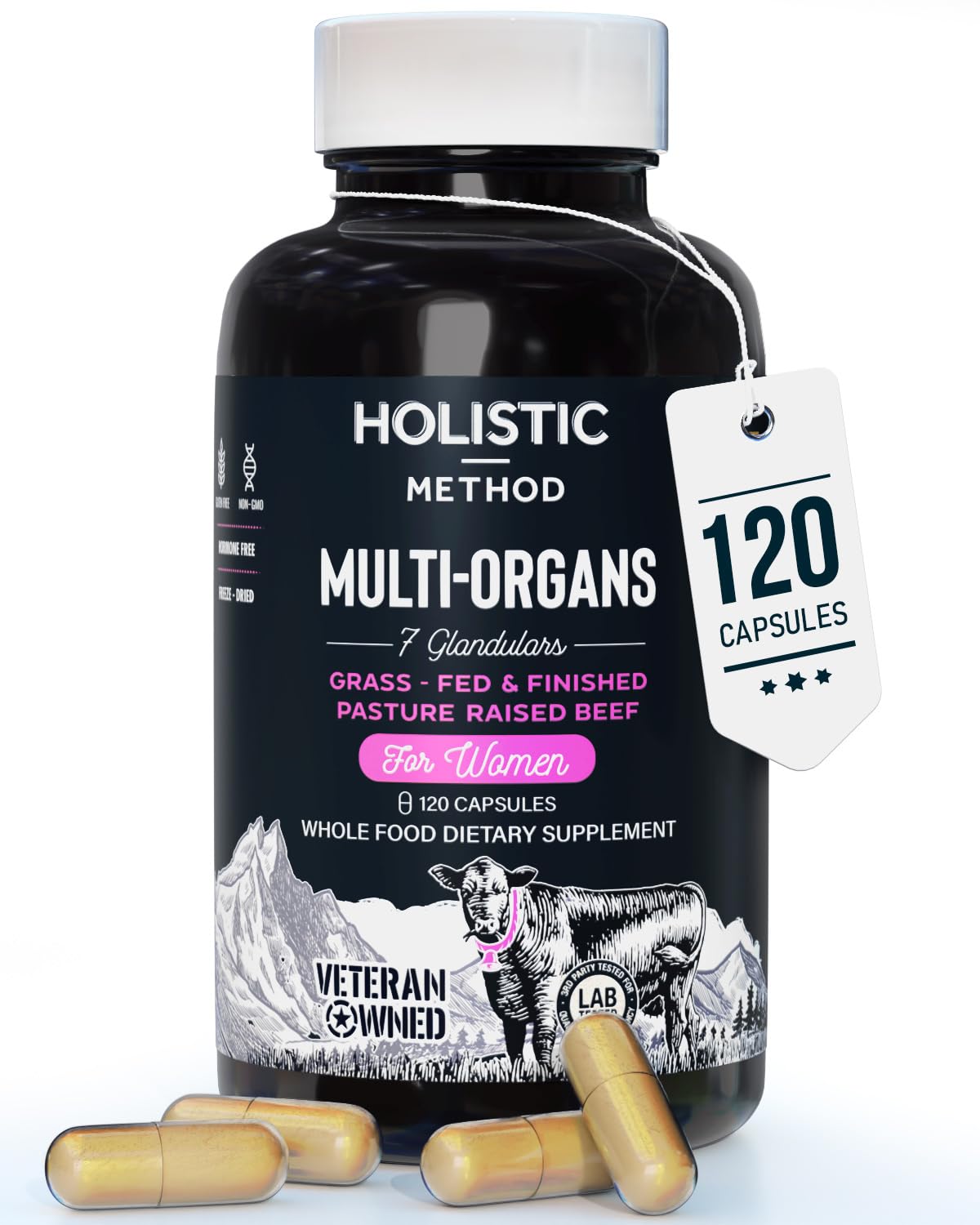 Beef Organ Supplement Grass Fed Complex for Women - 7 Carnivore Meat Proprietary Blend of Beef Liver, Marrow, Brain, Thymus, Spleen, Kidney, Colostrum, Heart, Pancreas, Gallbladder -120 Caps Holistic MethodBuy Supplements Australia