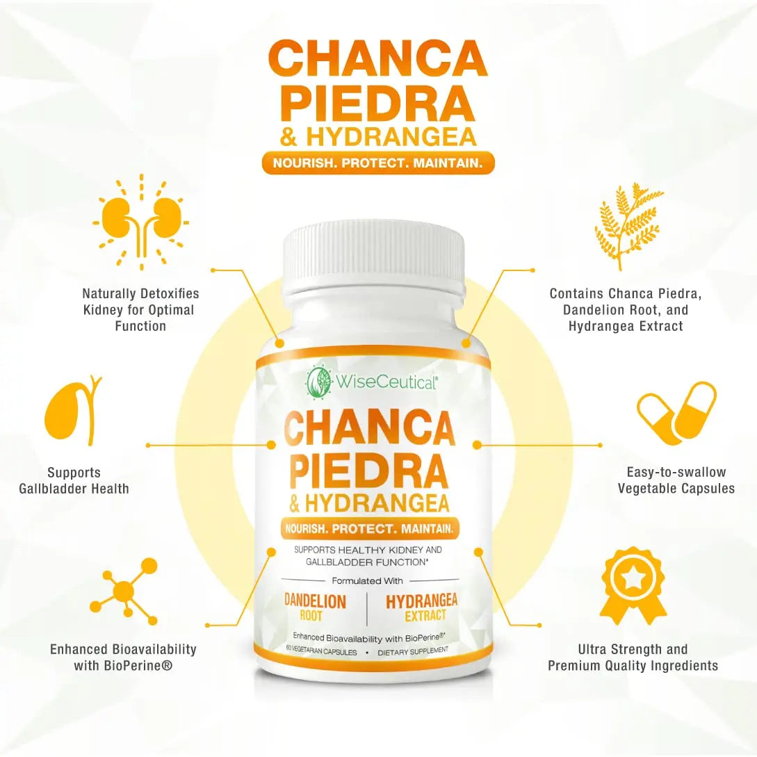 Max Strength Chanca Piedra, Hydrangea & Dandelion Root - Natural Kidney & Gallbladder Formula - Stone Breaker, Flush Impurities, Cleanse Urinary Tract - Enhanced with BioPerine. 60 Veggie Capsules. WiseceuticalBuy Supplements Australia