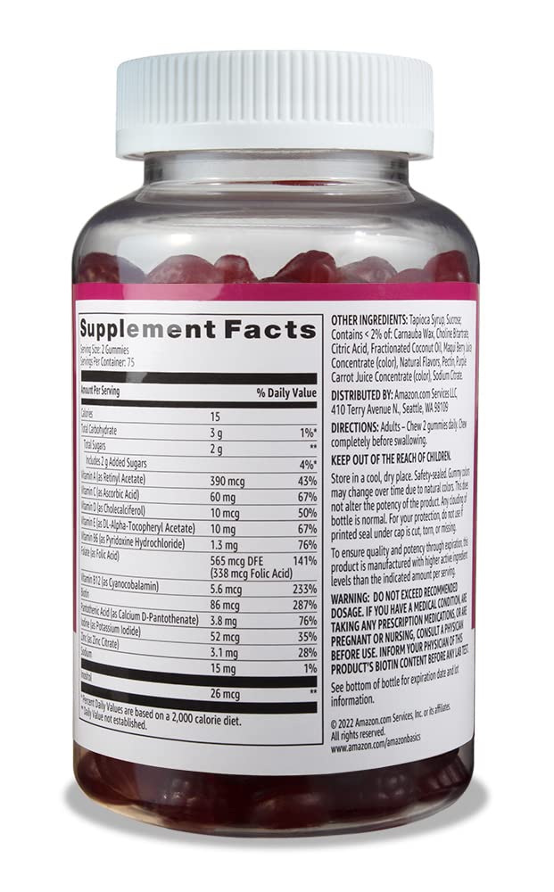 Amazon Basics Adult Multivitamin Gummies, Mixed Berry & Cherry, 150 Gummies, 75-Day Supply, Pack of 1 (Previously Solimo) Amazon BasicsBuy Supplements Australia