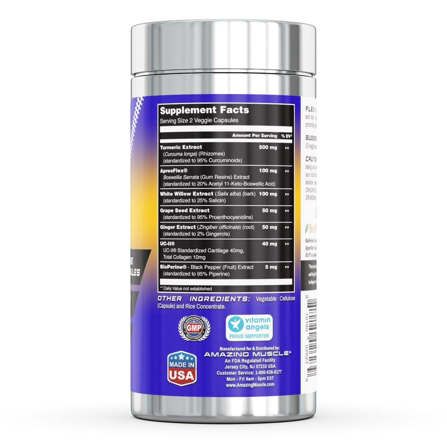 Amazing Muscle Flex Advanced Formula Supplement | Contains: Turmeric Extract, BioPerine, White Willow & More | Vegetarian Capsules | Non-GMO | Gluten-Free | Made in USA (1 Pack | 60 Count) Amazing MuscleBuy Supplements Australia