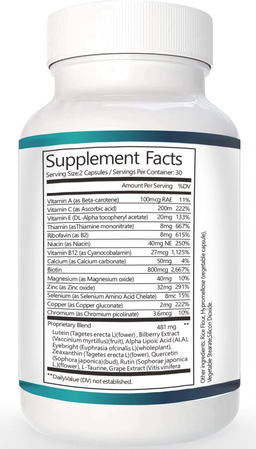 Vunexo Retina Clear Pro Eye Health Support Supplement, with Minerals and Vitamins, Lutein and Bilberry Extract Supports Visual Clarity, Eye Fatigue Relief & Focus（2PCS VunexoBuy Supplements Australia