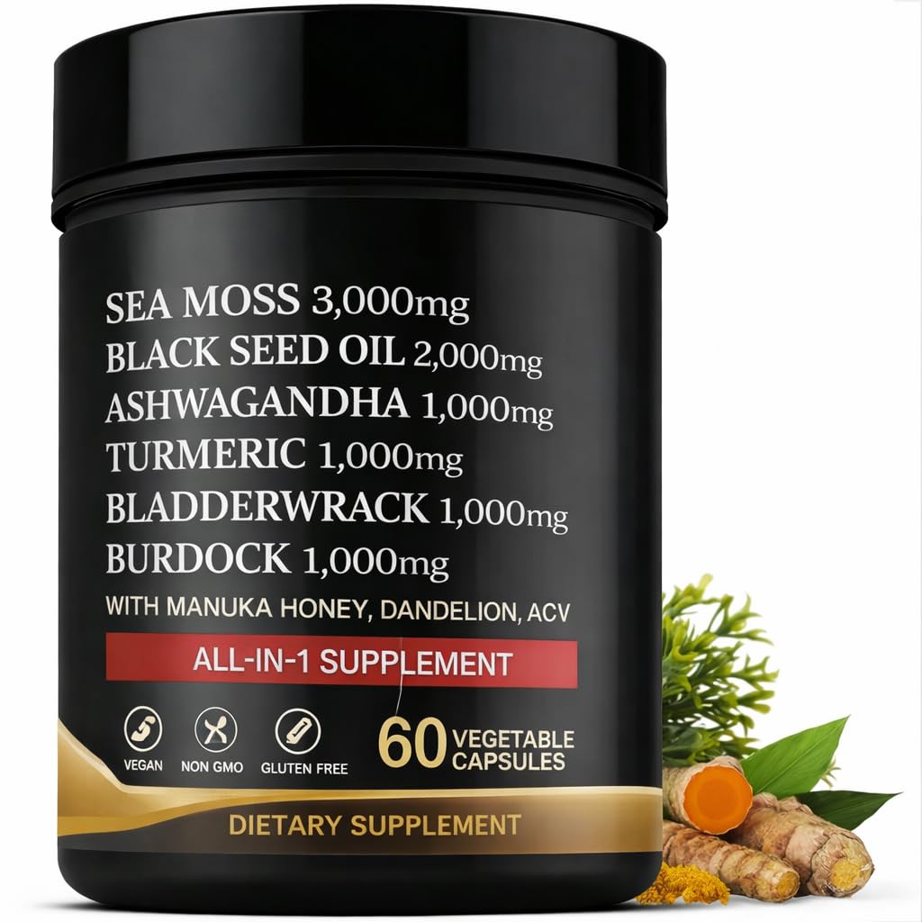 AZ ApexZone True Sea Moss Capsules Black Seed Oil Ashwagandha Burdock Root, Tumeric Supplement with Manuka Honey, Dandelion Root ACV - 60 Capsules - Multi Vitamin AZ ApexZoneBuy Supplements Australia