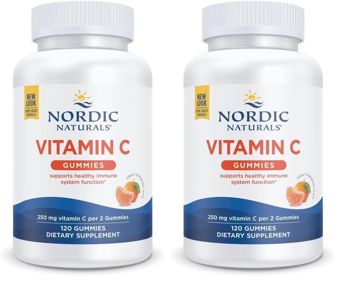 Nordic Naturals Vitamin C Gummies, Tart Tangerine - 120 Gummies - 250 mg Vitamin C - Immune Support, Antioxidant Protection, Child Growth & Development - Non-GMO, Vegan - 60 Servings (Pack of 2) Nordic NaturalsBuy Supplements Australia