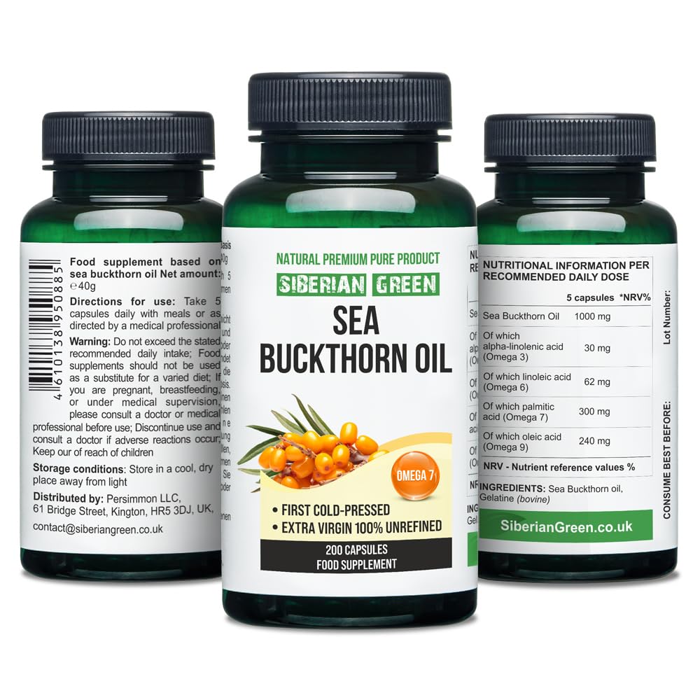Siberian Sea Buckthorn Oil Capsules 200 Softgels | from Wild-harvested Siberian Sea Siberian GreenBuy Supplements Australia