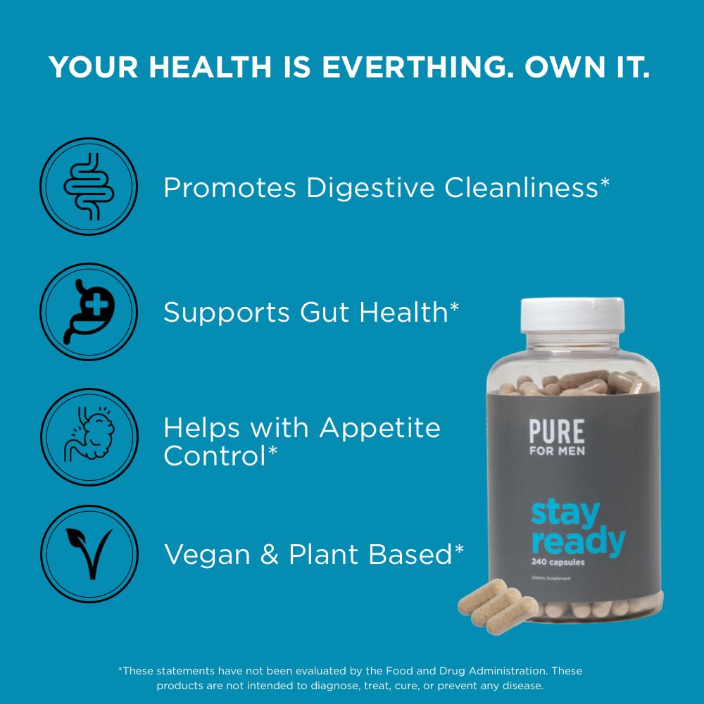 Pure for Men Stay Ready Fiber Supplement, 240 Vegan Capsules | Supports Daily Pure for MenBuy Supplements Australia
