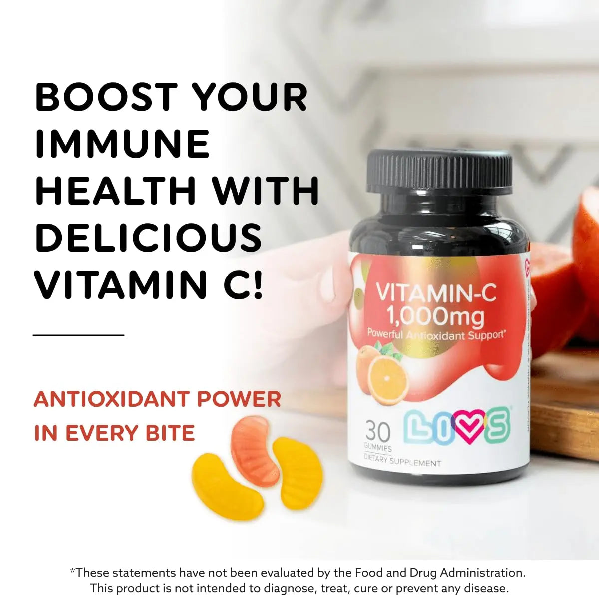 Vitamin C 1000mg Gummies for Kids & Adults |Antioxidant & Immune Support Supplement | Vegan Multivitamin for Hair, Skin & Nails LIVSBuy Supplements Australia