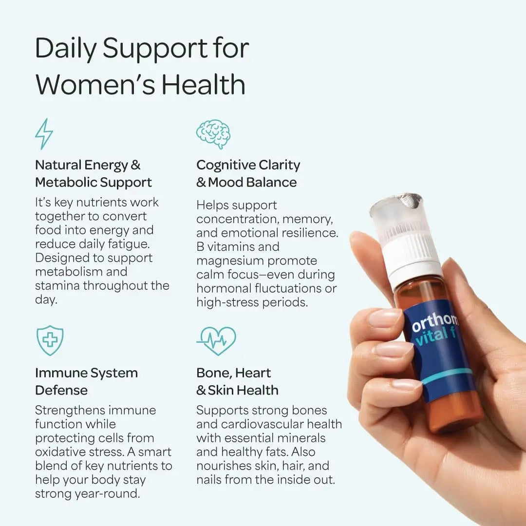 Orthomol Vital F Vial, Women's Multivitamin, 7-Day Supply, Vitamins A, B, C, D, E, K, Calcium, Iodine, Omega-3 Orthomol