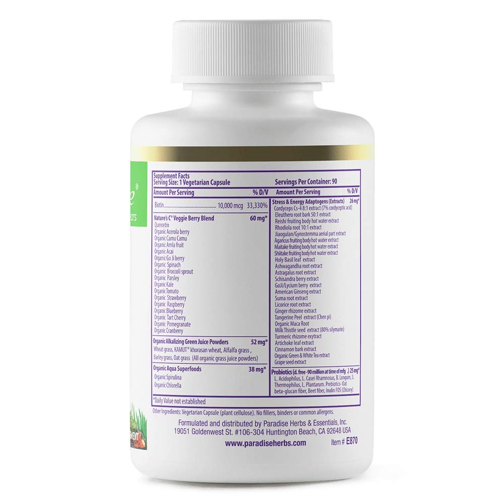 Paradise Herbs Earth's Blend Biotin Supplement, Hair, Skin & Nails, Whole Body Health, Vegan, Non-GMO, 90 Vegetarian Capsules Paradise HerbsBuy Supplements Australia