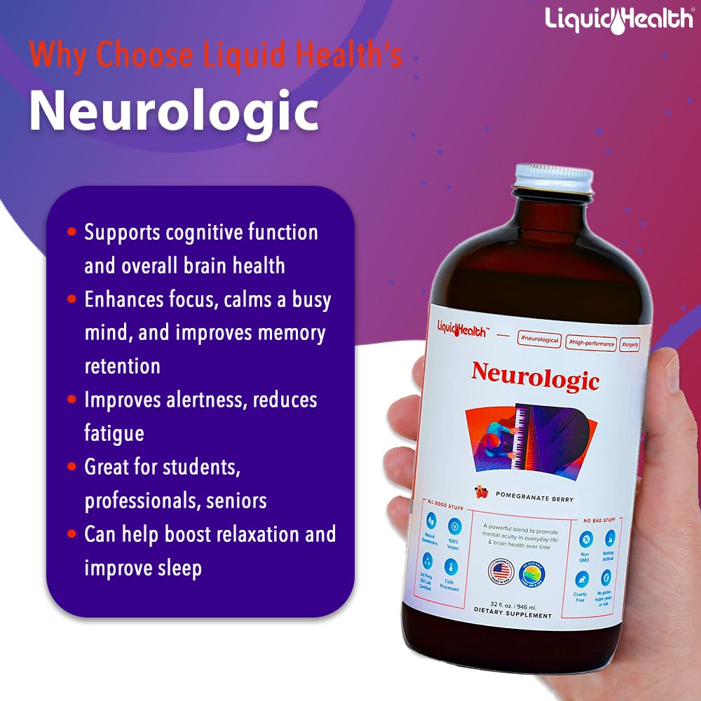 LIQUIDHEALTH Neurologic Focus Supplement - Brain Booster Nootropic Supplement for Cognitive Function, Memory & Focus with Ginkgo Biloba, Choline, L-Theanine & Phosphatidylserine - USA Made (2 Pack) LIQUIDHEALTHBuy Supplements Australia