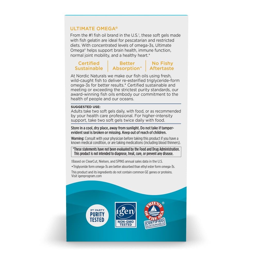 Nordic Naturals Ultimate Omega in Fish Gelatin, Lemon Flavor - 60 Soft Gels - 1280 mg Omega-3 - High-Potency Fish Oil Supplement - EPA & DHA - Promotes Brain & Heart Health - Non-GMO - 30 Servings Nordic NaturalsBuy Supplements Australia