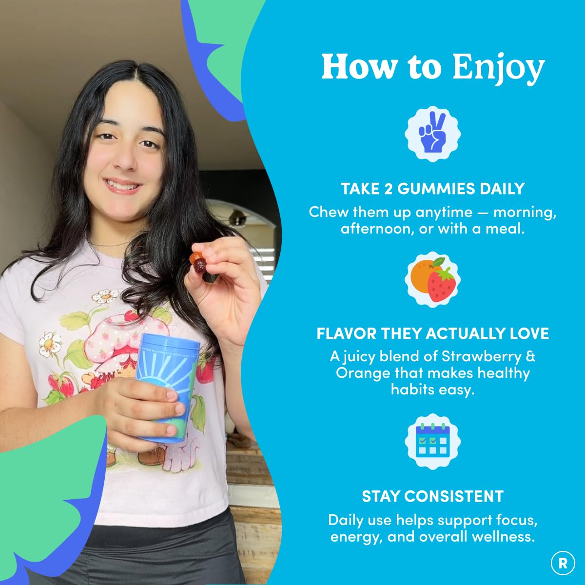 FIRST DAY Vitamins for Teens - Teen Multi Vitamins for Girls & Boys 12-17, Organic Fruit & Veggie Blend - 12 Key Nutrients: Vitamins A