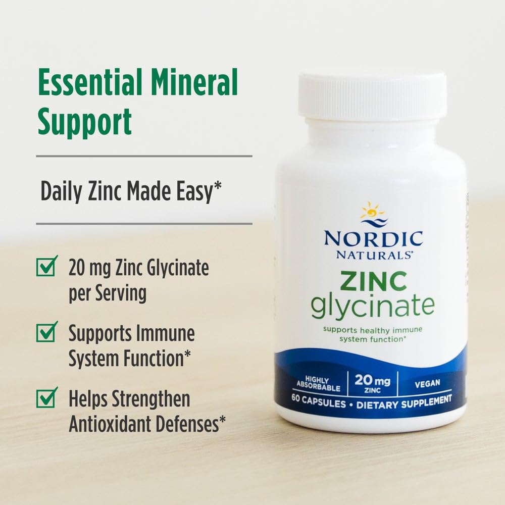 Nordic Naturals Zinc Glycinate - 60 Capsules - 20 mg Highly Absorbable Zinc Glycinate - Optimal Wellness - Non-GMO, Gluten Free, Vegan - 60 Servings Nordic NaturalsBuy Supplements Australia