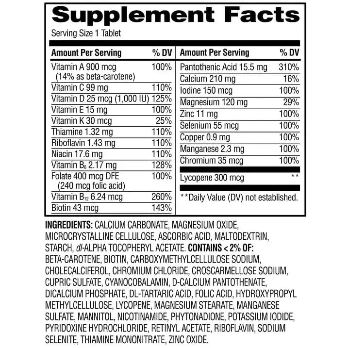 AGILIPET Equate One Daily Men's Multivitamin Multimineral Supplement Tablets, 100 Count Sticker AGILIPET