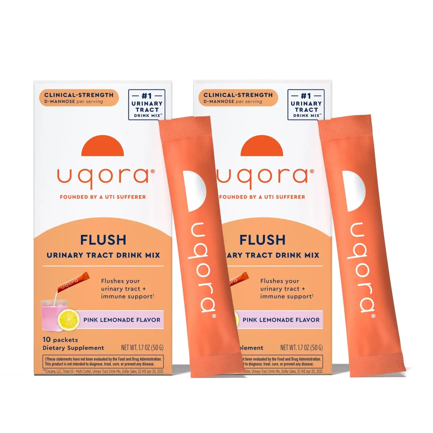 Uqora Flush - Urinary Tract* with D-Mannose, Vitamin C, Vitamin B6, Potassium, Magnesium & Calcium - Gluten-Free & Vegan - Pink Lemonade Flavor - 20 Packets (2 Pack) UqoraBuy Supplements Australia