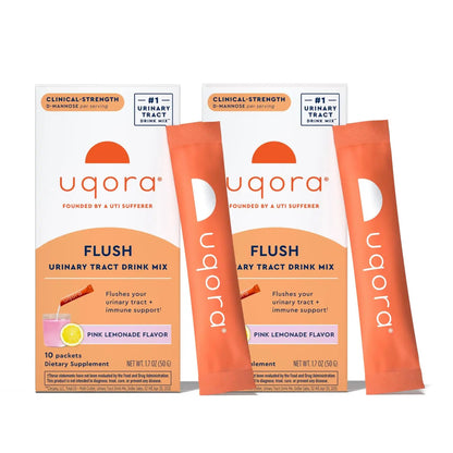 Uqora Flush - Urinary Tract* with D-Mannose, Vitamin C, Vitamin B6, Potassium, Magnesium & Calcium - Gluten-Free & Vegan - Pink Lemonade Flavor - 20 Packets (2 Pack) UqoraBuy Supplements Australia