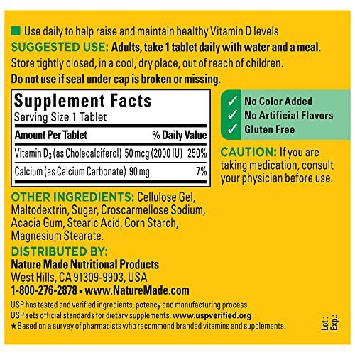 Nature Made Vitamin D3 2000 IU (50 mcg), Dietary Supplement for Bone, Teeth Nature MadeBuy Supplements Australia