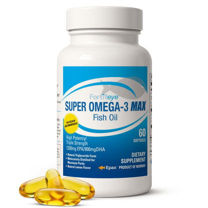 Super Max Omega-3 Fish Oil 2400 mg 30 Days, 60 Capsules - High Potency Fish Oil Omega 3 Supplements for Women & Men, Triglyceride Form with EPA and DHA Supplements No Fishy After Taste Lemon Flavor Fortifeye VitaminsBuy Supplements Australia
