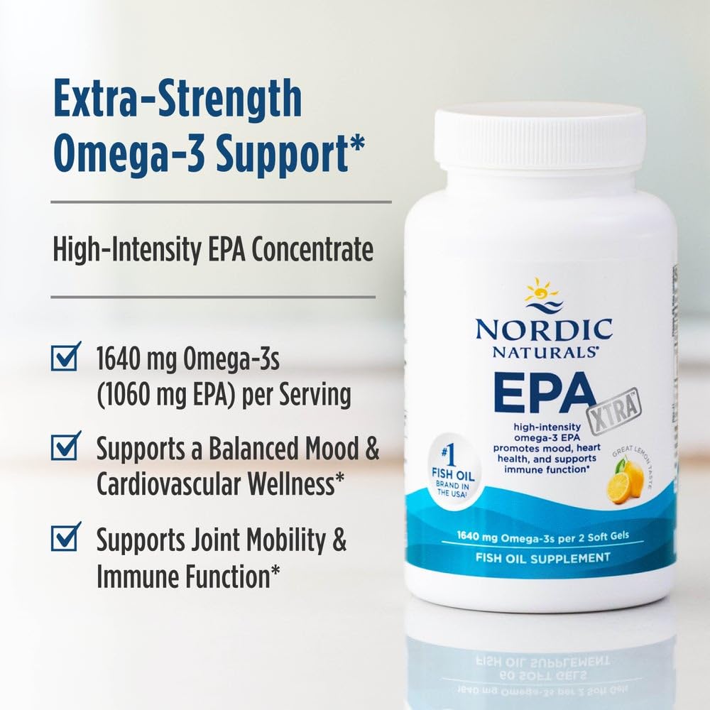 Nordic Naturals EPA Xtra, Lemon - 60 Soft Gels - 1640 mg Omega-3 - High-Intensity EPA Formula for Positive Mood, Heart Health & Healthy Immunity - Non-GMO - 30 Servings Nordic NaturalsBuy Supplements Australia