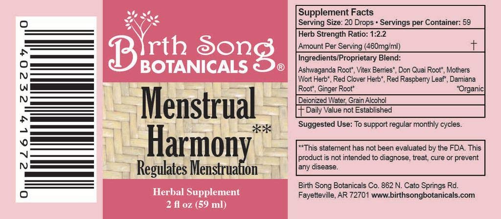 Birth Song Botanicals Menstrual Harmony Tincture, Herbal Period Symptom Support Birth Song BotanicalsBuy Supplements Australia