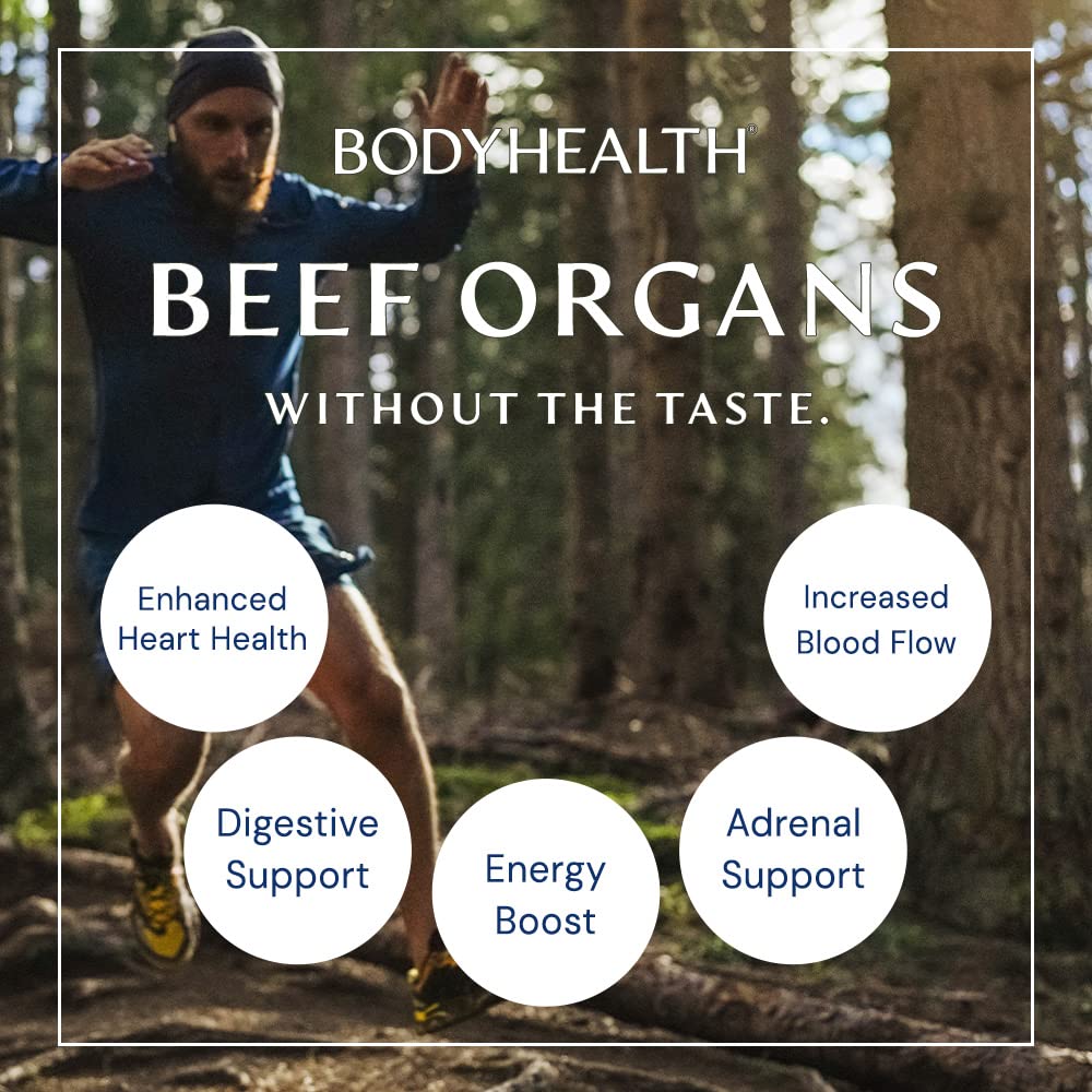BodyHealth Organ+ Grass-Fed Glandular Organ Complex, Grassfed Beef Organ Supplement, Dessicated Beef Liver, Heart, Kidney, Pancreas, Spleen, Non GMO, Adrenal, Supplement, (150 Capsules) BodyHealthBuy Supplements Australia