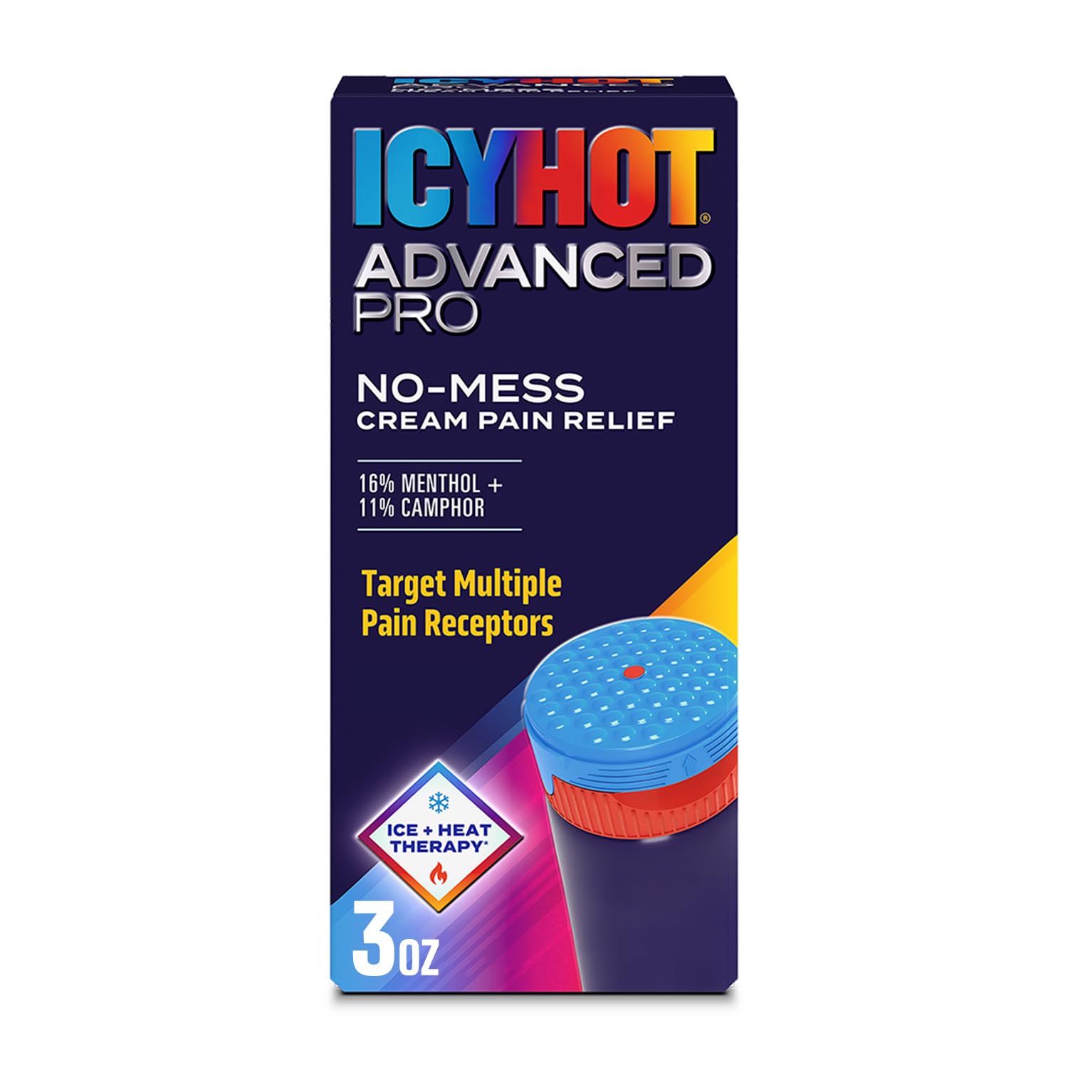 Icy Hot Advanced PRO Pain Relief No-Mess Cream with Massaging Applicator, Max Strength Pain Relief with Menthol 16% and Camphor 11% for Backaches, Joints, Muscle Strains and Arthritis, 3 oz Icy HotBuy Supplements Australia
