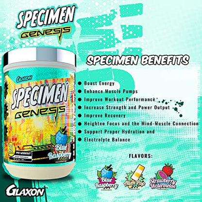 Specimen Full Spectrum High Stimulant Pre-Workout Powder | Supercharged Energy & Muscle Pumps + Focus & Hydration | Great Far-Out Flavors (Blue Raspberry V3)