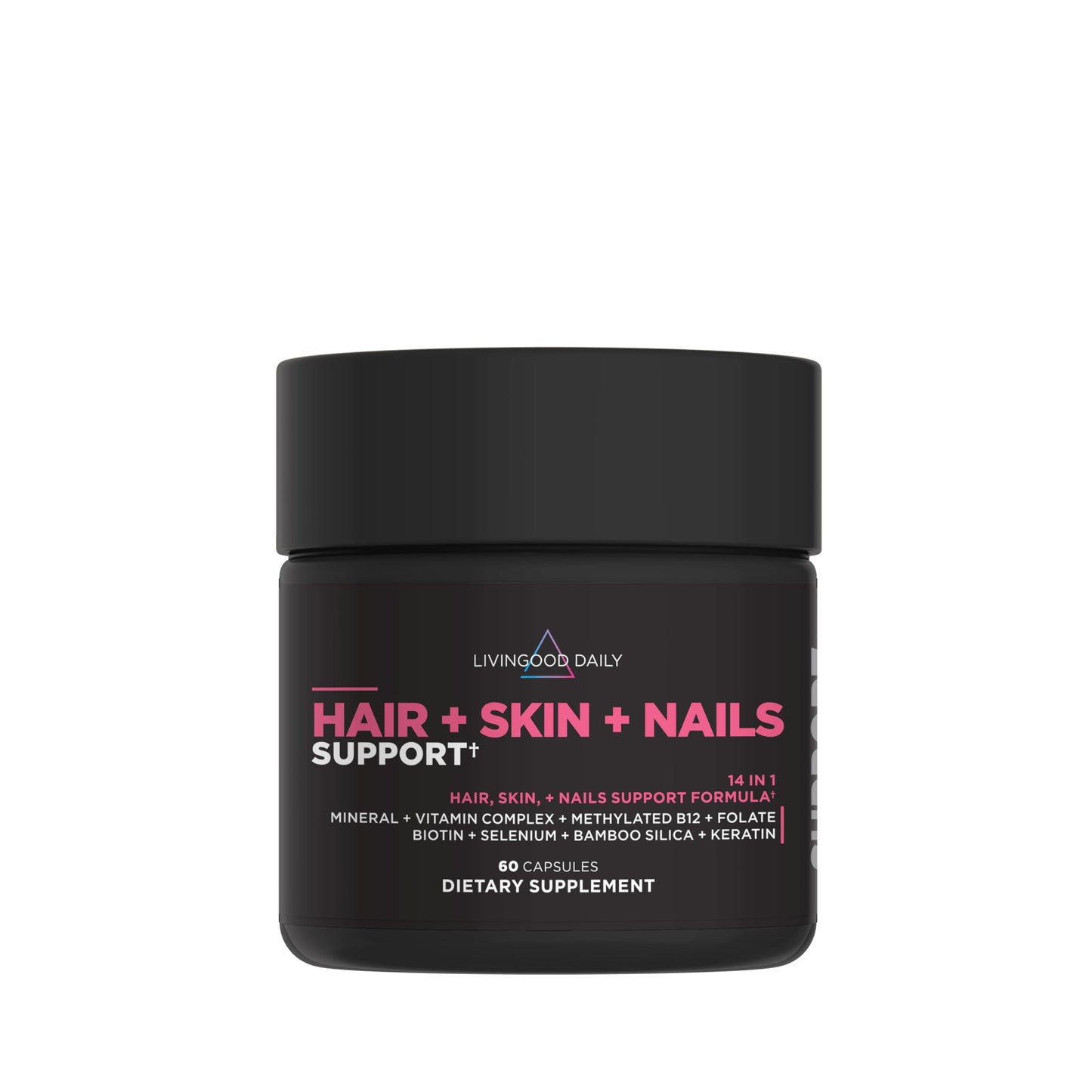 Livingood Daily Hair, Skin & Nails Supplement, 14-in-1 Formula with Biotin, Collagen, Keratin, Bamboo, Selenium, Folate, B12, Zinc and More, Beauty Supplement for Women & Men, Gluten Free, 60 Capsules Livingood DailyBuy Supplements Australia