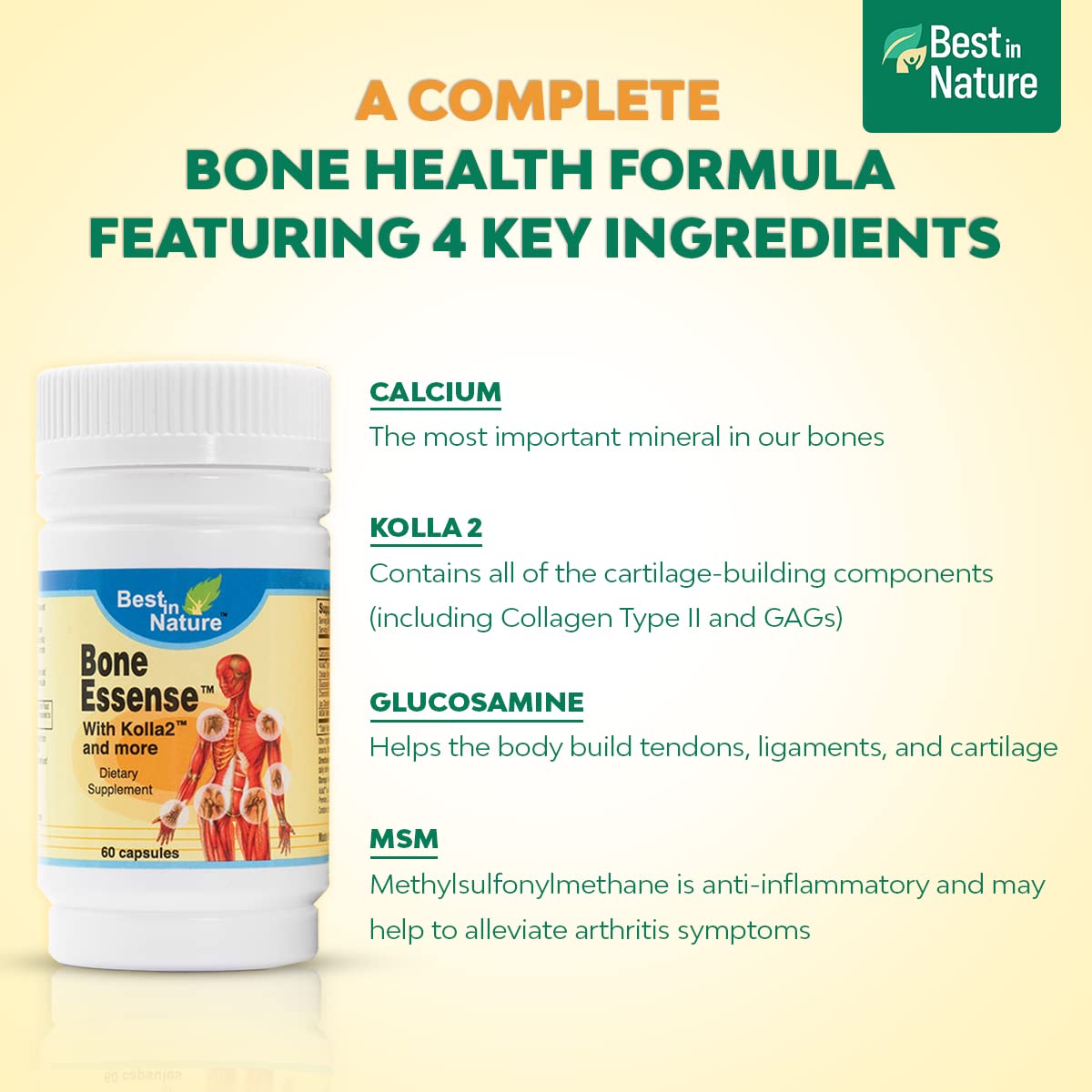 Best in Nature Bone Essense with Kolla2 (Type II Collagen) - Bone and Joint Health Supplement. (60 Count) Best in NatureBuy Supplements Australia